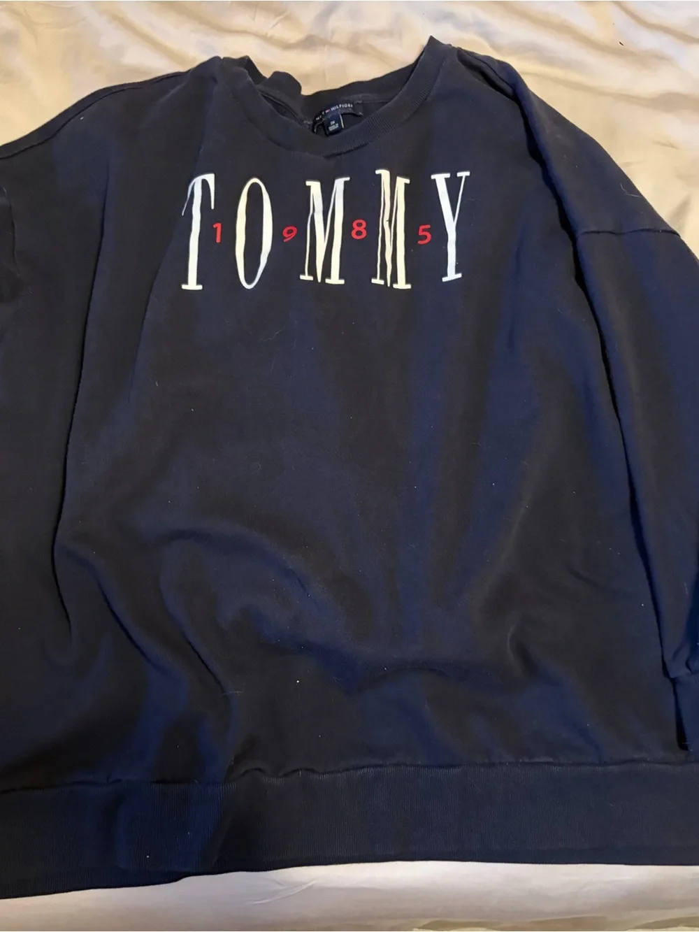 Tommy Hilfiger Navy Crewneck Sweatshirt with White Logo - Picture 1 of 5